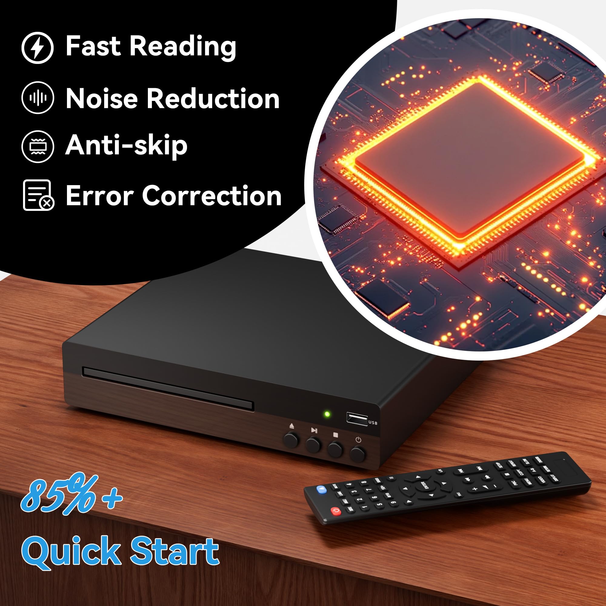 Kompakter DVD-Player für Fernseher, 1080P HDMI DVD Player Regionalfrei | Integrierte HDMI/AV/USB-Anschlüsse, unterstützt NTSC/PAL-System, kompatibel mit Smart-TV/Audiosystem