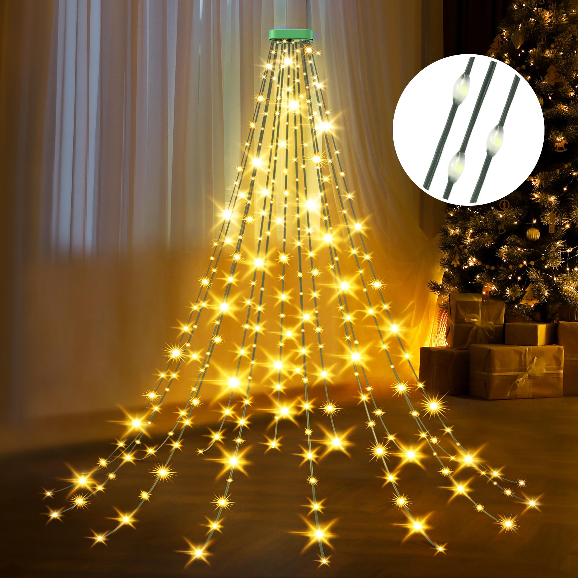 GYLEFY luci Albero di Natale, 2M*16 Rami Catene Luminose 400LED, Anelli Ghirlande Impermeabile per Esterno Interno -Bianco Caldo