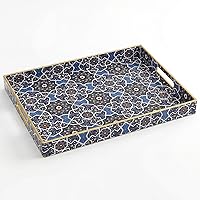 Vista 14 de Bandejas Boho para Mesa de Café, Bandeja de Servir con Asas, Bandeja Grande para Otomana, Bandeja Decorativa Moderna para Sala de Estar