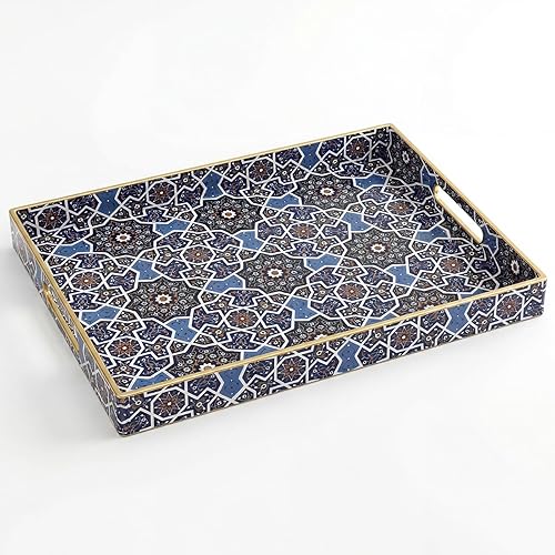 Miniatura 14 de Bandejas de mesa de café para sala de estar, bandeja de servir con asas, bandeja grande moderna para mesa de café otomana Green Valley