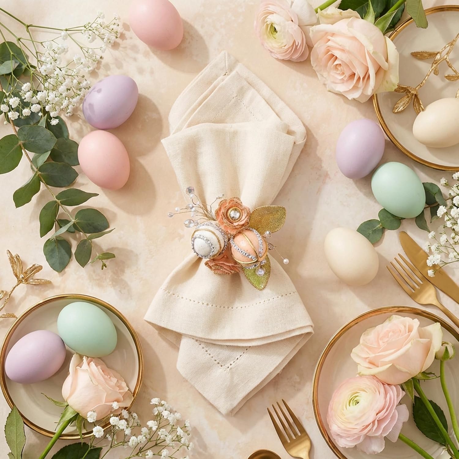Elegant Napkin Ring Premium Handcrafted for Easter and Spring (Set 6 pcs) Easter Decorations - HOLIDAY TREE