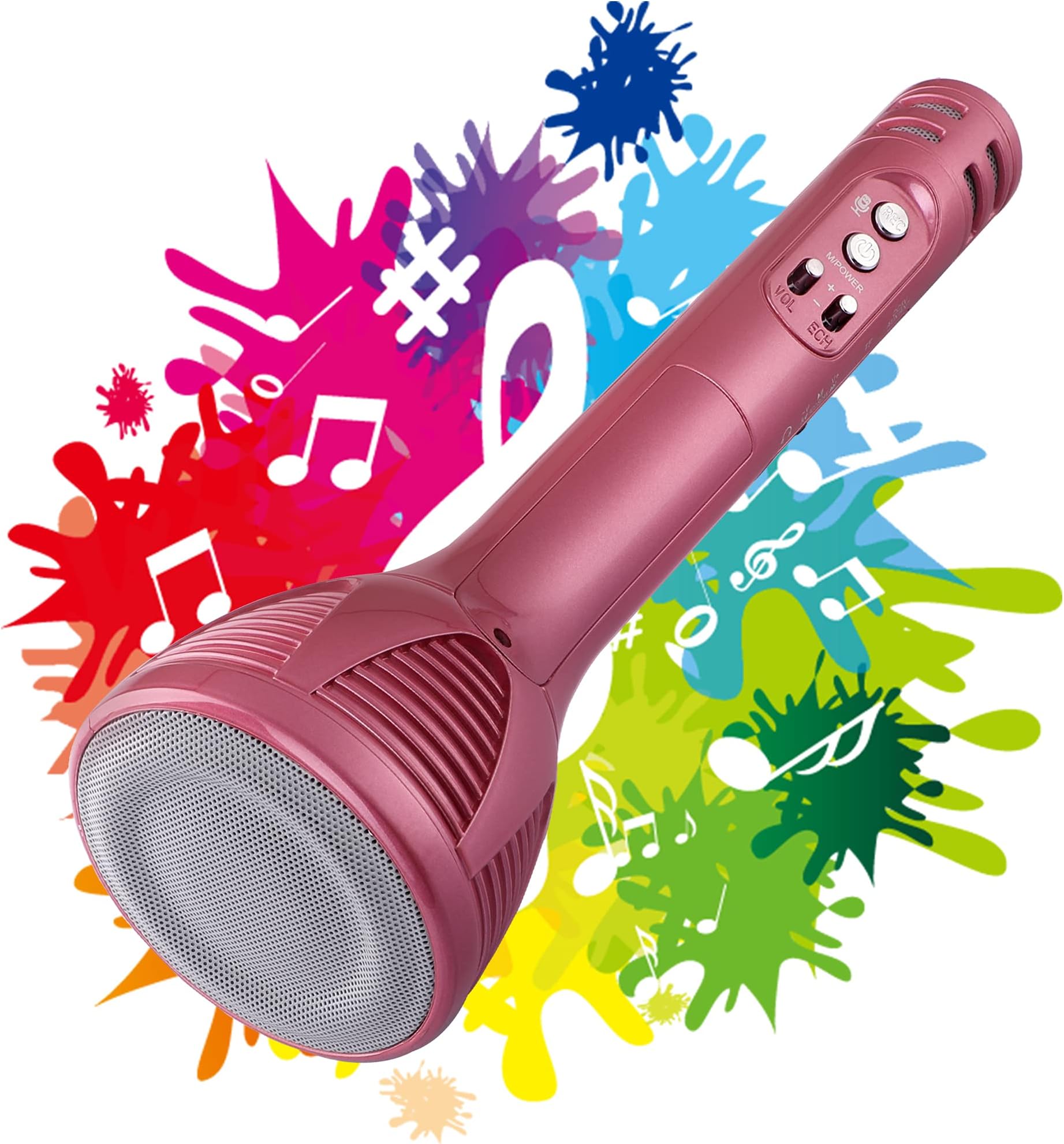 VRJTEC Bluetooth Karaoke Mic | Wireless 2-in-1 Microphone with Speaker | Audio Recording, 12 Hours Battery, USB Charging, Card Slot & AUX Port | Pink