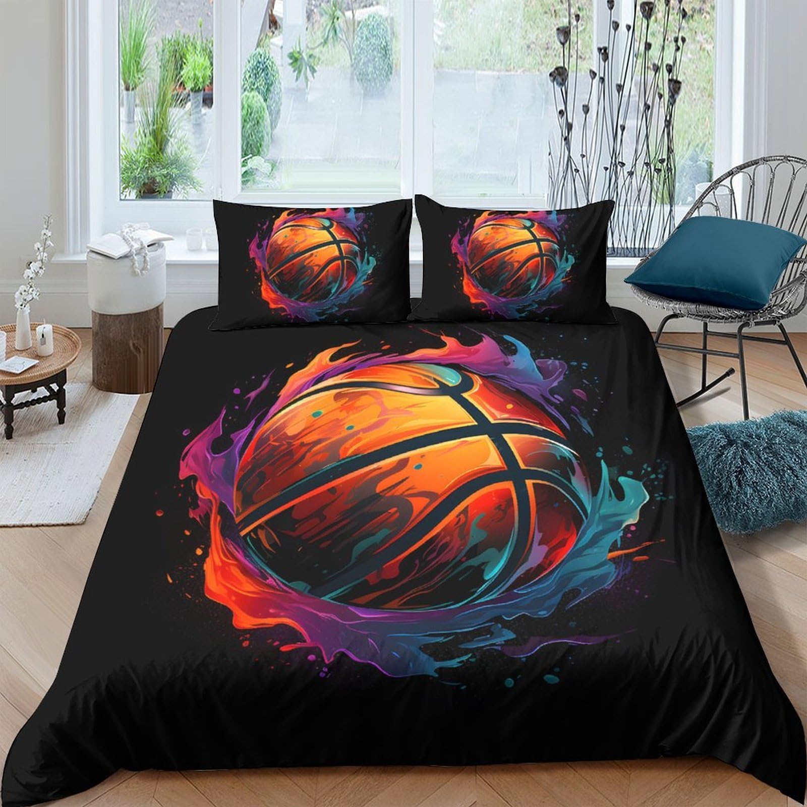 Ctjqhvkz Style-9 3D Printed Fiery Basketball Fitted Sheet Microfiber Soft Durable Electric Splash Bed Cover For Bedroom Guest Room Decor Single（135X200cm）