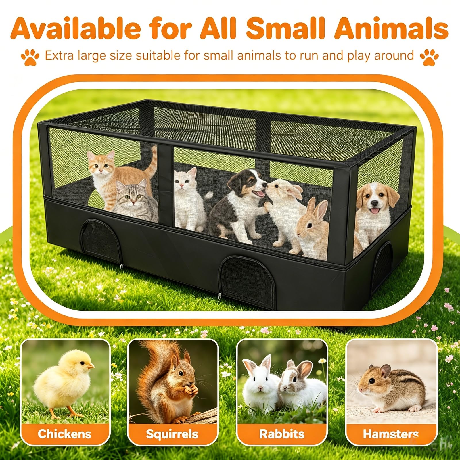 Freilaufgehege für Kaninchen 162x82x58 cm – Outdoor & Indoor geeignet, 4 Türen, offenes Dach, Meerschweinchen Käfig, Hasenkäfig für Hamster, Kaninchenstall zerlegbar, Haustierlaufstall mit Reißverschl