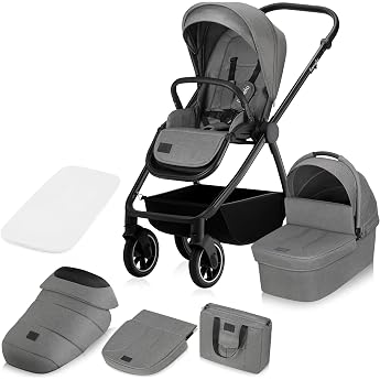 LIONELO Meril 2-in-1 buggy pushchair 0-48 months up to 22 kg XXL Baby Bath up to 9 kg Large 360   Railing Wheels Adjustable Backrest to Reclining Position Full Suspension XXL Hood