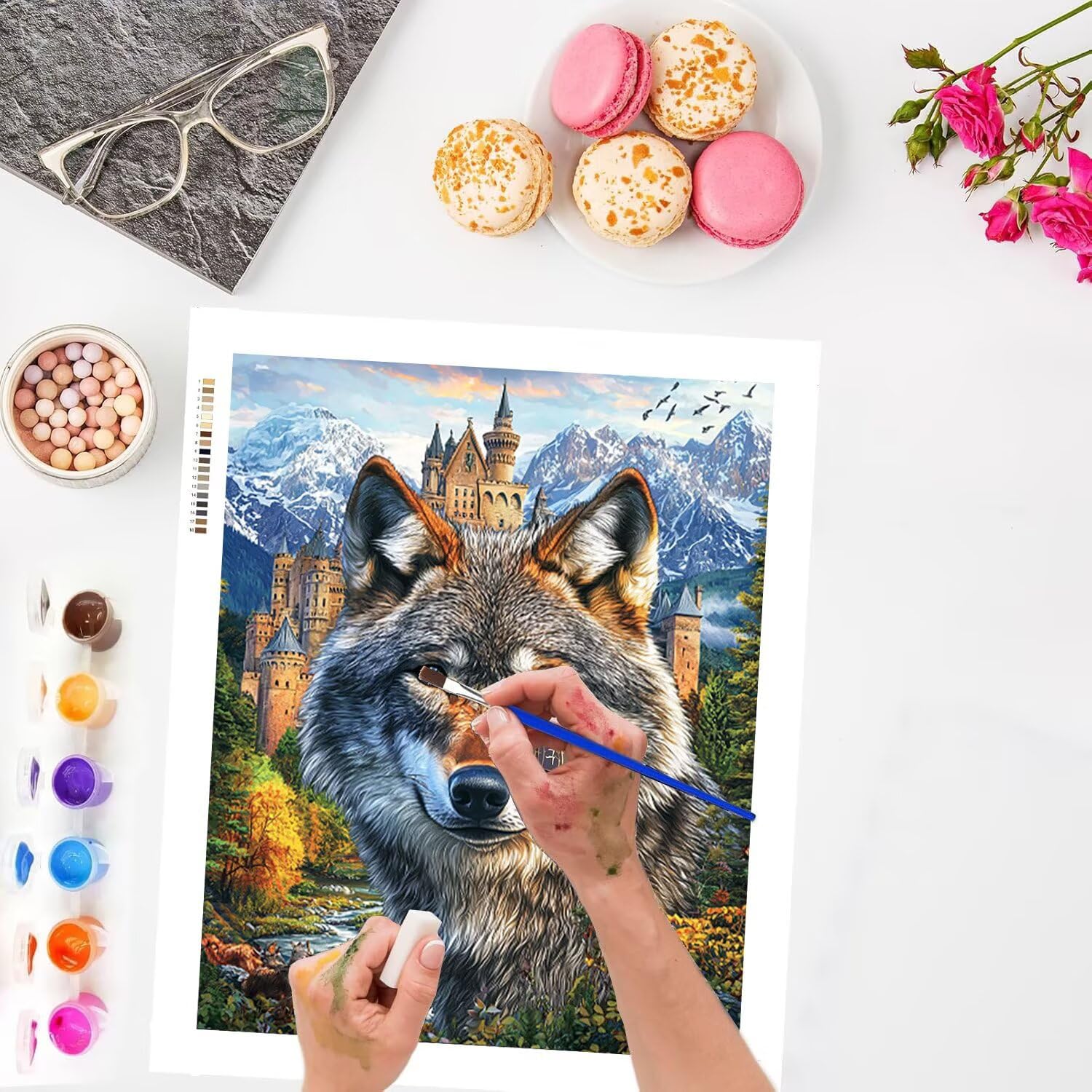 WEISHIWE Dipingere con i Numeri Adulti Lupo animale, 80x100cm s-189 | Paint by Numbers Kit con Pennelli e Acrilico Pigmento, Fai da te Olio La Pittura di Numeri Kit, Decora la Casa, senza Cornice