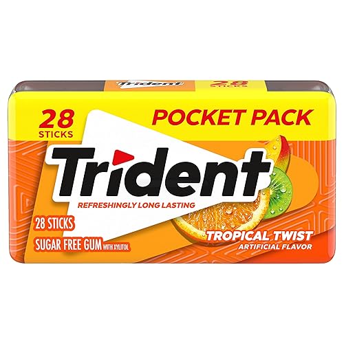Trident Tropical Twist Goma sin azúcar paquete de 28 piezas 1 unidad