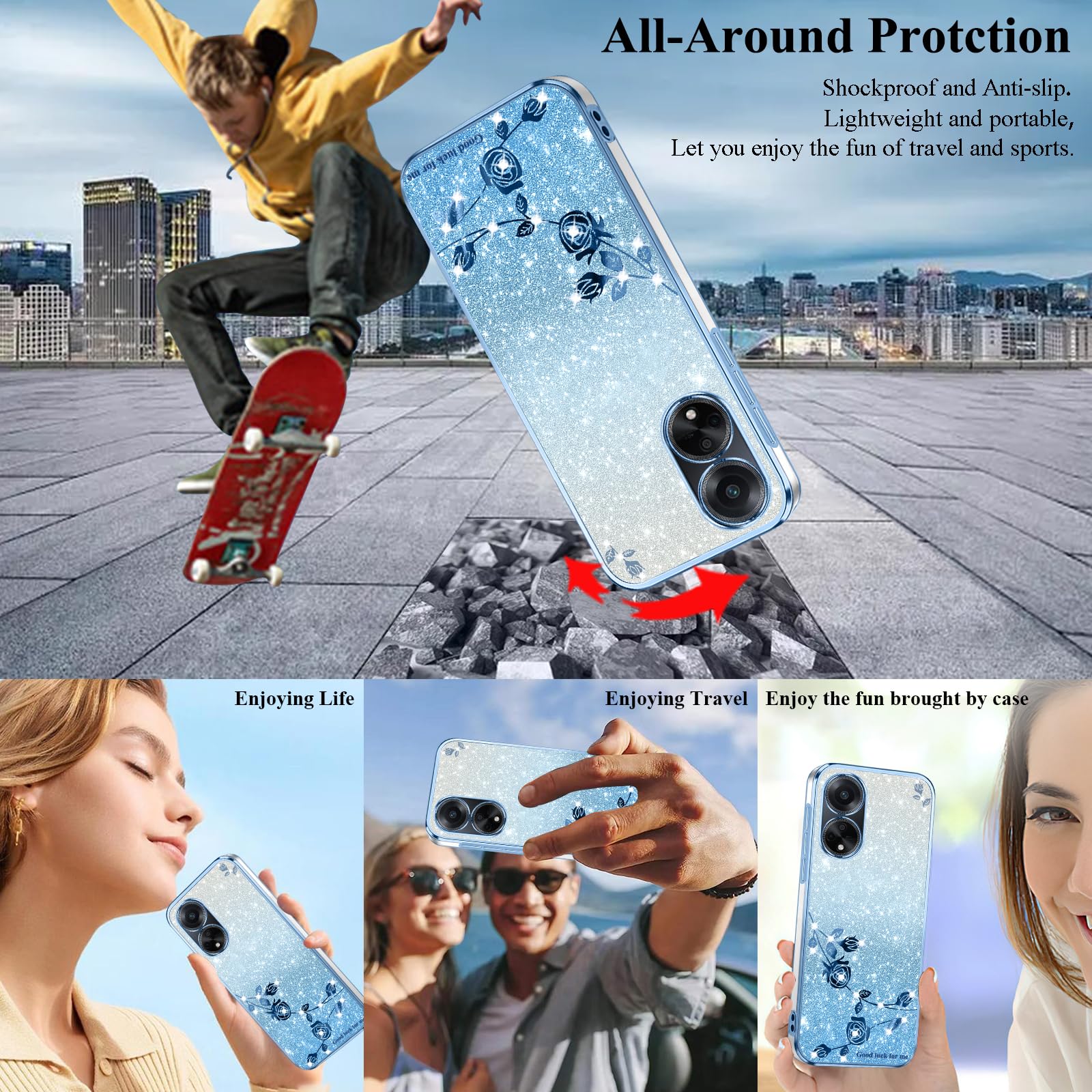 Funda De Silicona Transparente Con Brillantina Y Pejo De Maquillaje Soporte Para Reno12 (SF JMCX Púrpura