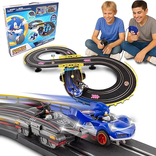 Miniatura 7 de NKOK Sonic and Shadow - Juego de pista de carreras con luces que funcionan, contador de vueltas, pista de autos de ranura en forma de figura-8