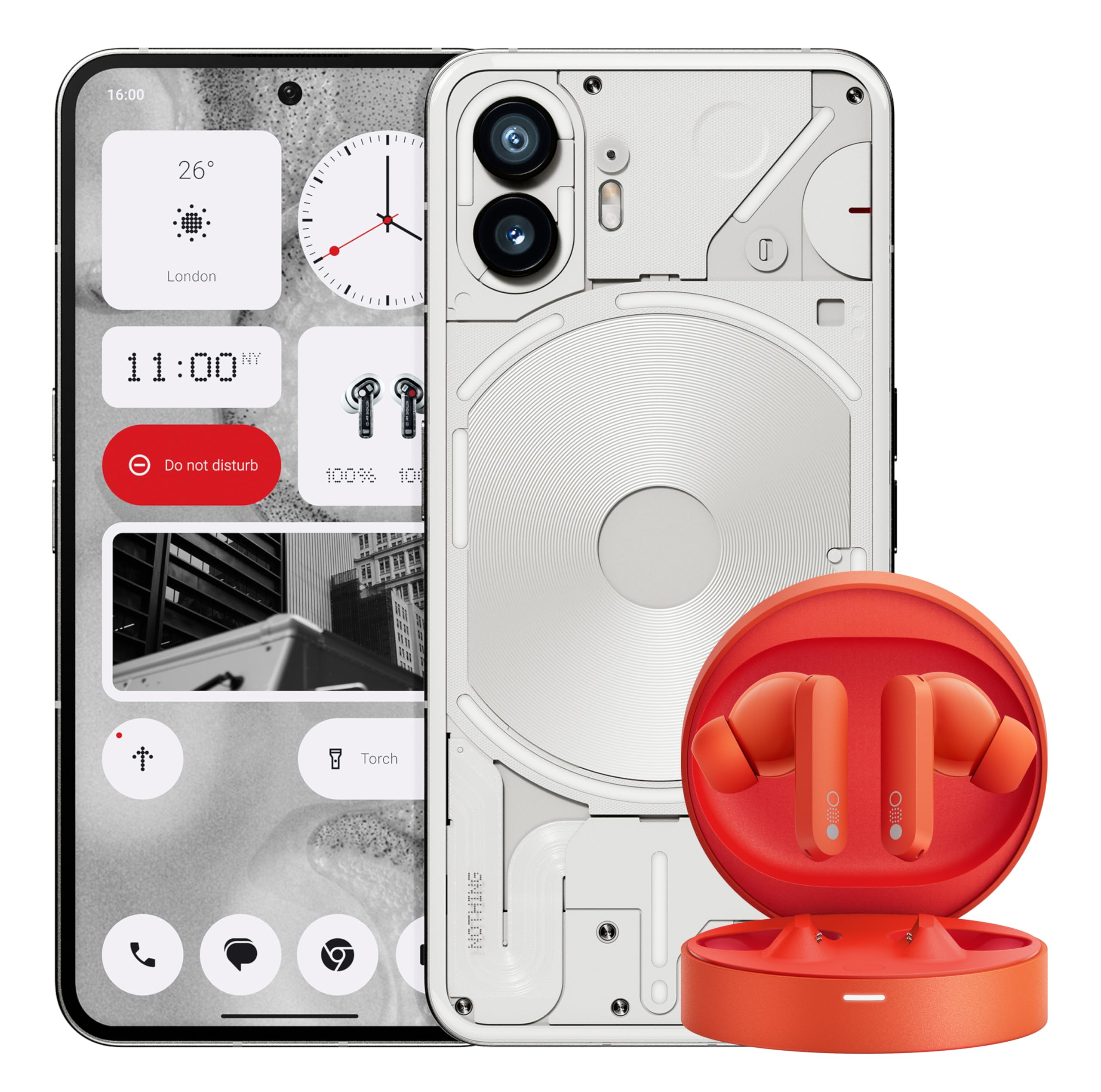 Nothing Phone (2) - 512 GB + 12 GB Ram, 50 MP Dual Camera 6.7” LTPO OLED, 4700mAh Battery - White + CMF Buds Pro Wirelesss Earphones, 45 dB ANC, Up to 39 Hours of Battery - Orange