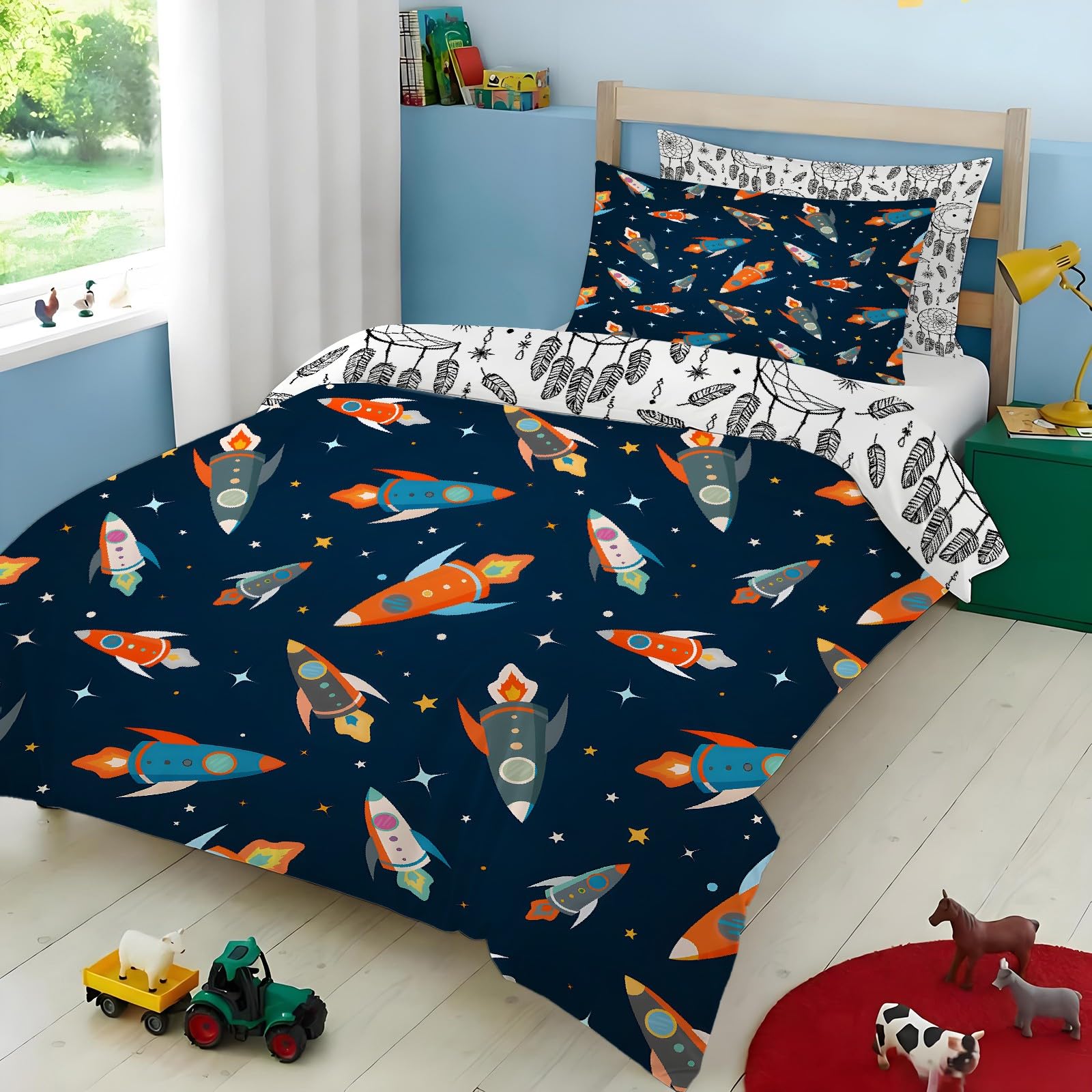Housse de couette 200x200 fusée avec 2 taies d'oreiller 65x65 pour lit enfant