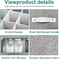 Vista 7 de homyfort 2 Pack Stemware Storage Cases, Wine Glass Storage Box with Dividers, China Crystal Glass Storage Containers Organizer for 24 Glassware Grey