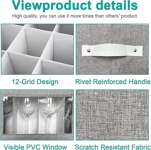 Miniatura 7 de homyfort Paquete de 2 estuches de almacenamiento para copas de vino, caja de almacenamiento de copas de vino con divisores, organizador de