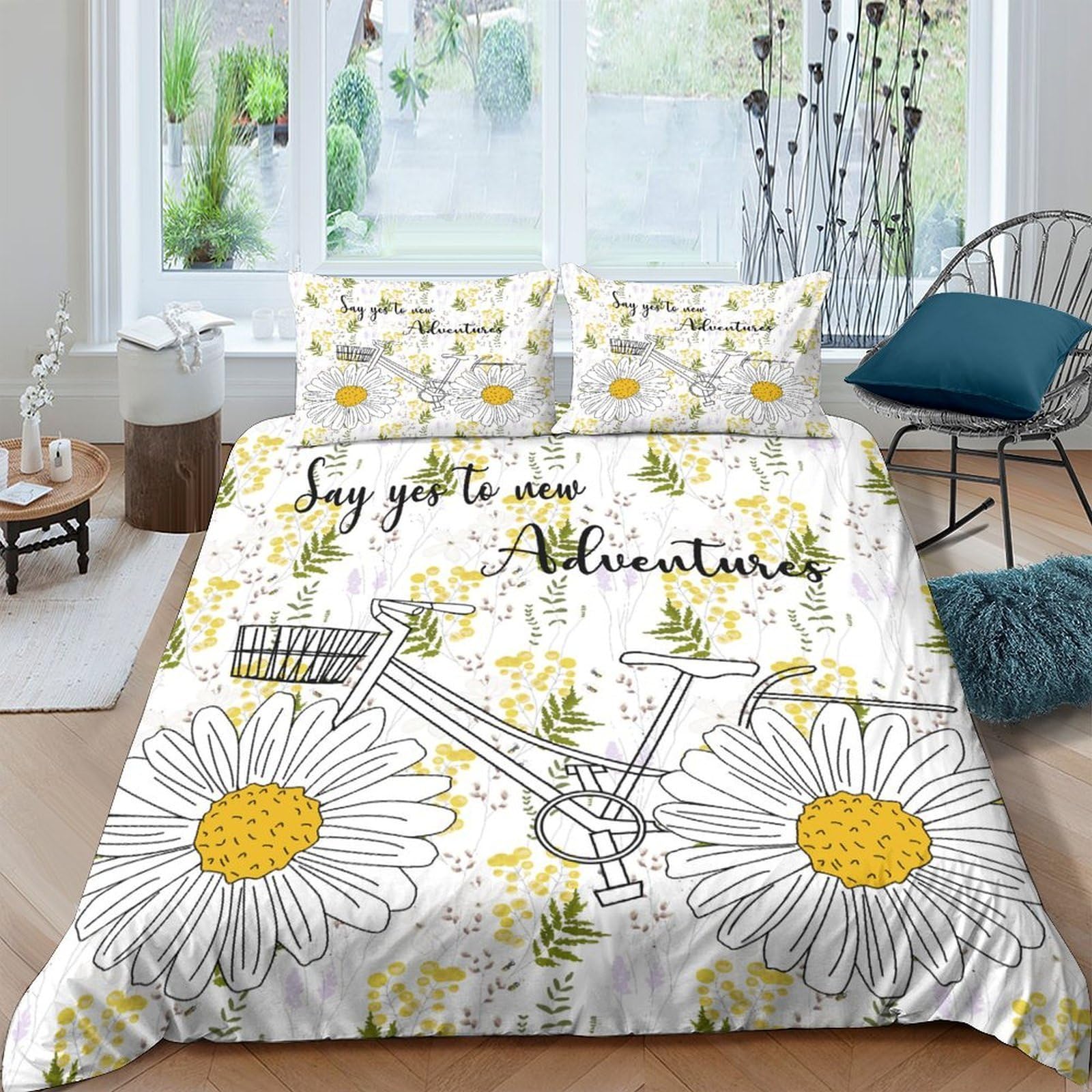 Ctjqhvkz Style-1 3D Printed Daisy Bicycle Fitted Sheet Microfiber Anti-Slip Bed Cover Yellow Floral For Bedroom Guest Room Single（135X200cm）