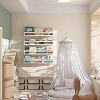 Vista 6 de Onlysky - Juego de 4 estantes de pared para libros de niños - Estantes flotantes blancos para habitación de bebé - Construcción duradera de madera