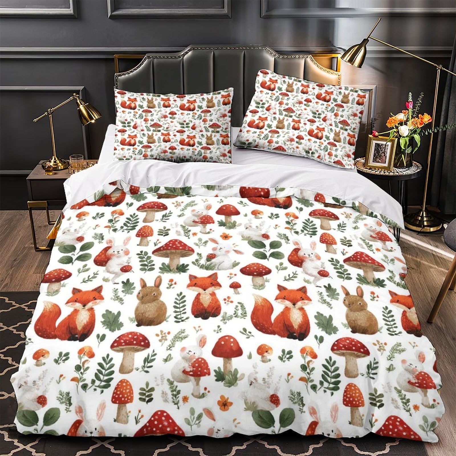 Parure de couette 260x220 cm imprimé forêt anti-acarien pour un entretien facile et rapide