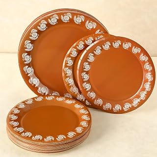 Maxdot 120 Pcs Platos De Barro Mexicanos Paper Plates Fall Cielito Lindo Party Decoration 7/9 Inch Mexican Plates Terracotta Flower Clay Pottery Paper Birthday Wedding Party Supplies (White Flowers)