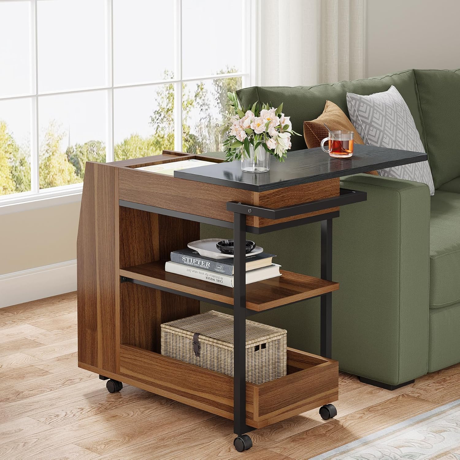 Amazon.com: Tribesigns Rolling End Table with Rotating Tabletop for ...