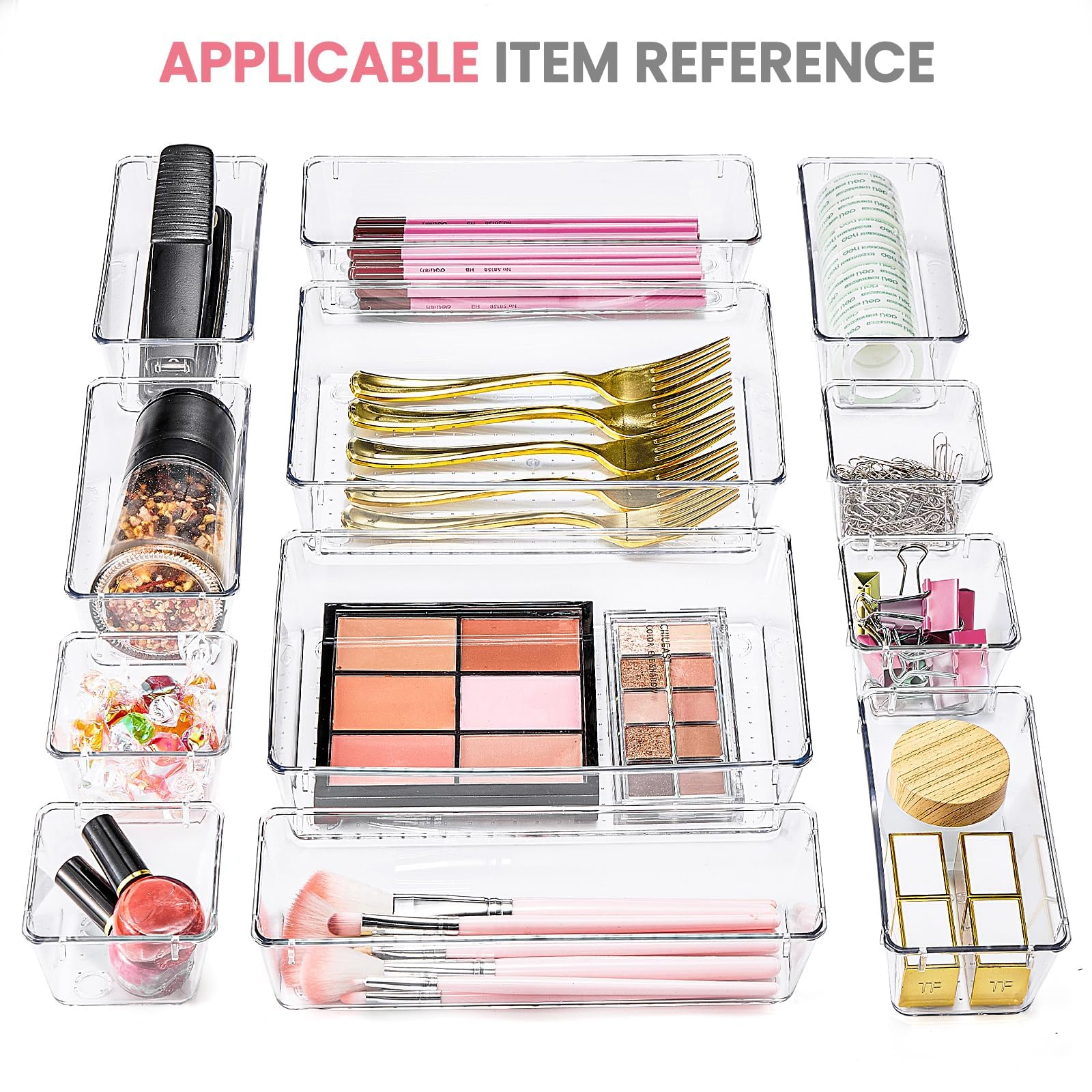 HOUSE DAY Clear Drawer Organizer Trays with Non-Slip Silicone Pads