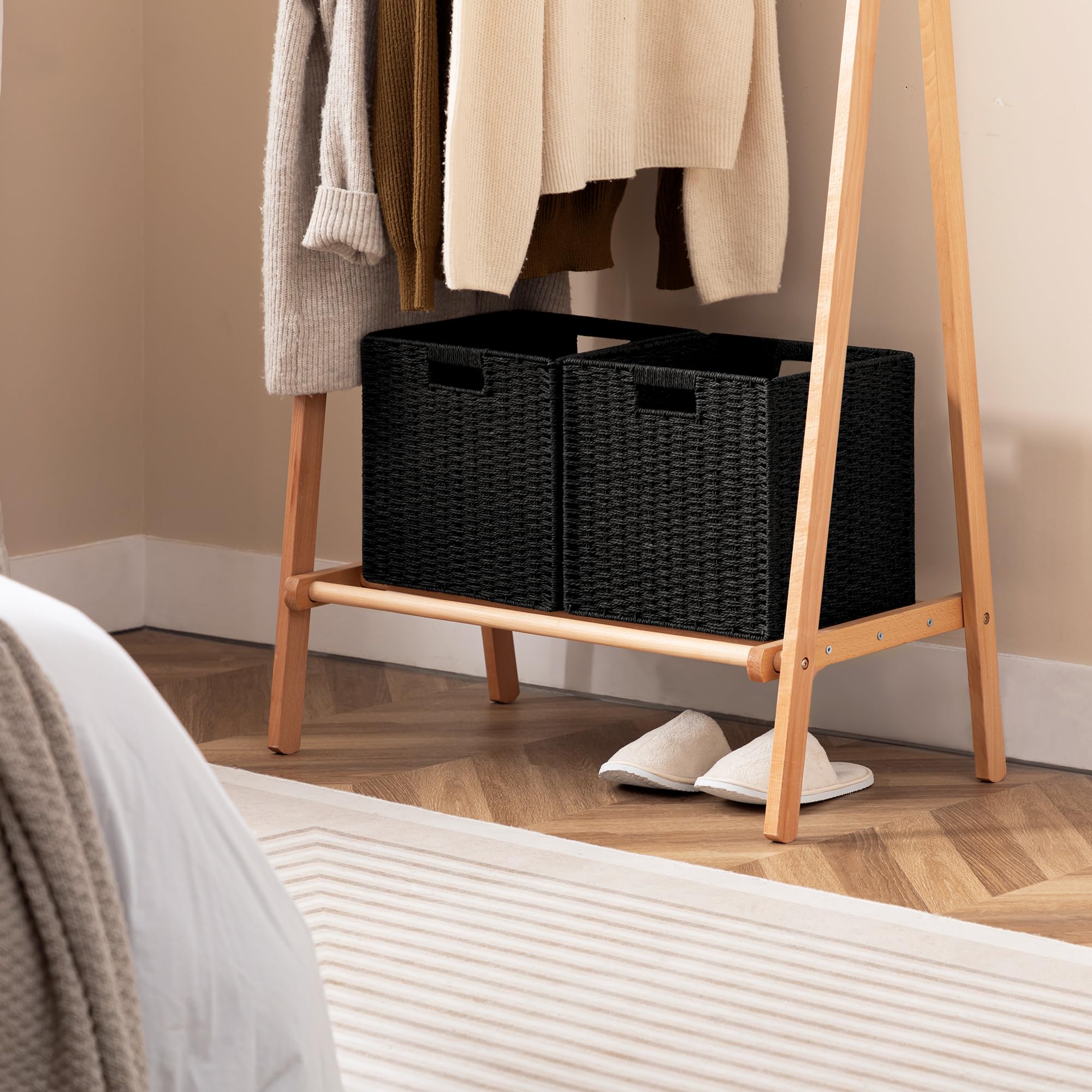 UBBCARE 6 Pack Wicker Basket, 11.8L×11.8H×11W inch Woven Paper Rope Storage Baskets for Shelves, Foldable Cube Storage bin with Handle, Storage Basket for Organizing & Decor, Black