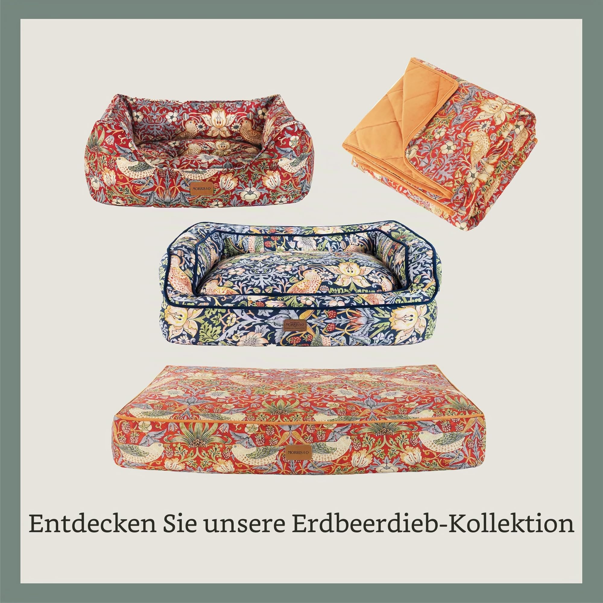 Rosewood x Morris & Co. Haustierdecke, Erdbeerdieb, 150 x 100 cm, Burgunderrot