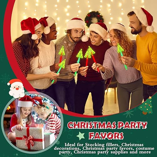 Miniatura 6 de Libima Juego de 24 varillas brillantes para árbol de Navidad, juego de palos de luz verde y roja que brillan en la oscuridad, varitas de Navidad