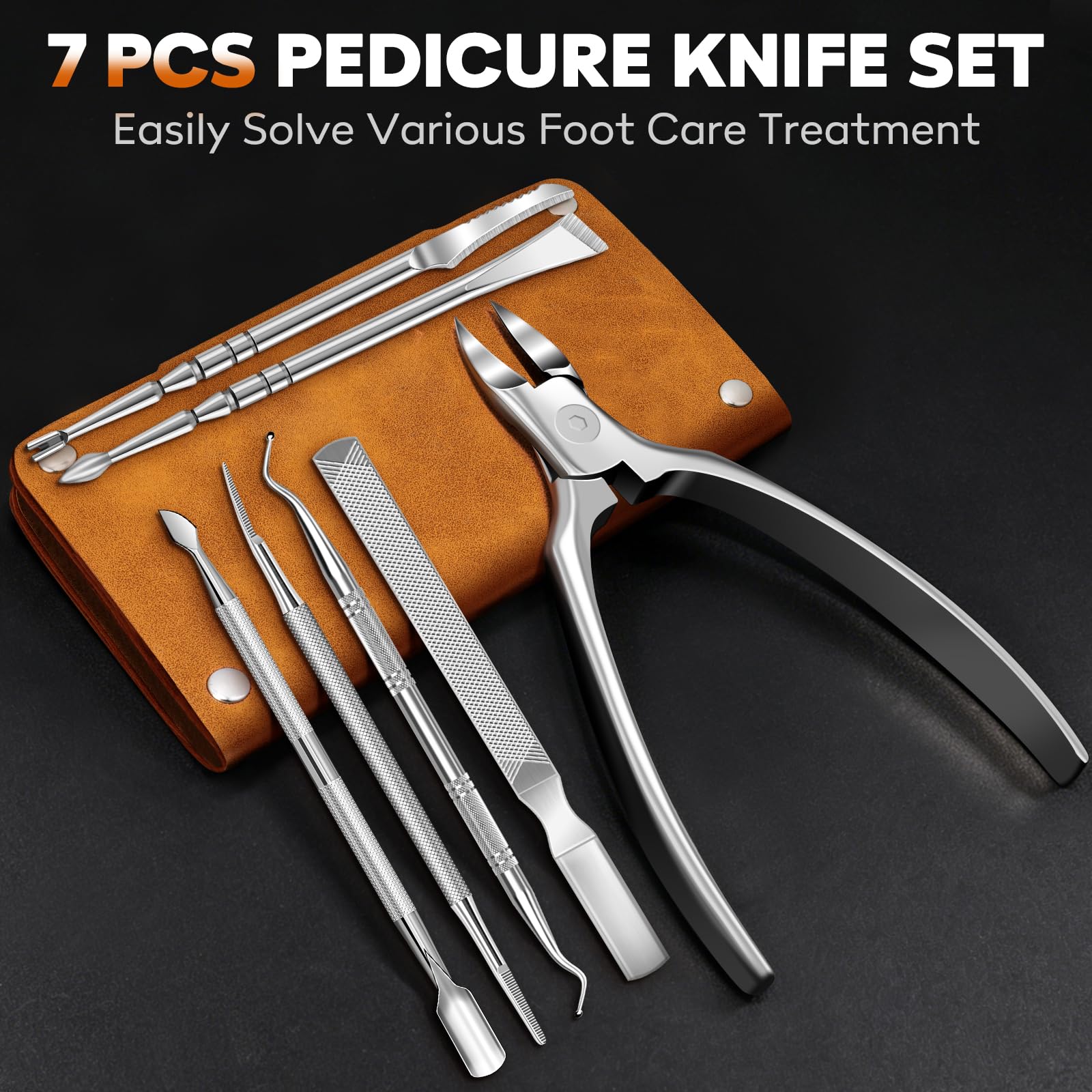 Coupe-Ongles de Précision pour Ongles Épais et Incarnés, Kit de 7 Pièces Podologique Professionnel, Outils de Pedicure et Soin des Pieds, Accessoires de Toilette en Acier Inoxydable Idéal pour Voyage