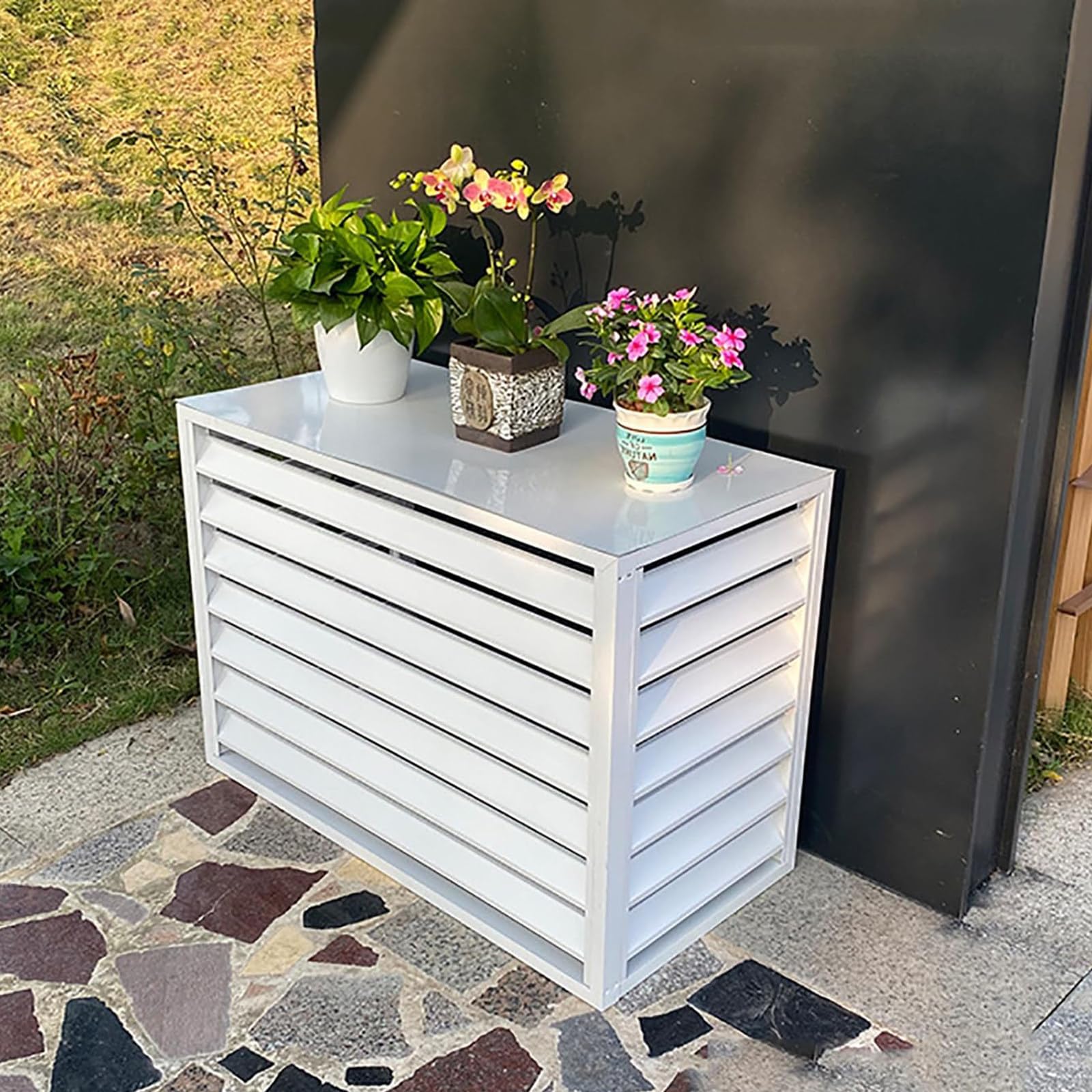 Cubierta Exterior Para Aire Acondicionado CM GARDEN - Verde, Rayas Verticales, Medidas 73x93x46 Cm, Kit Completo