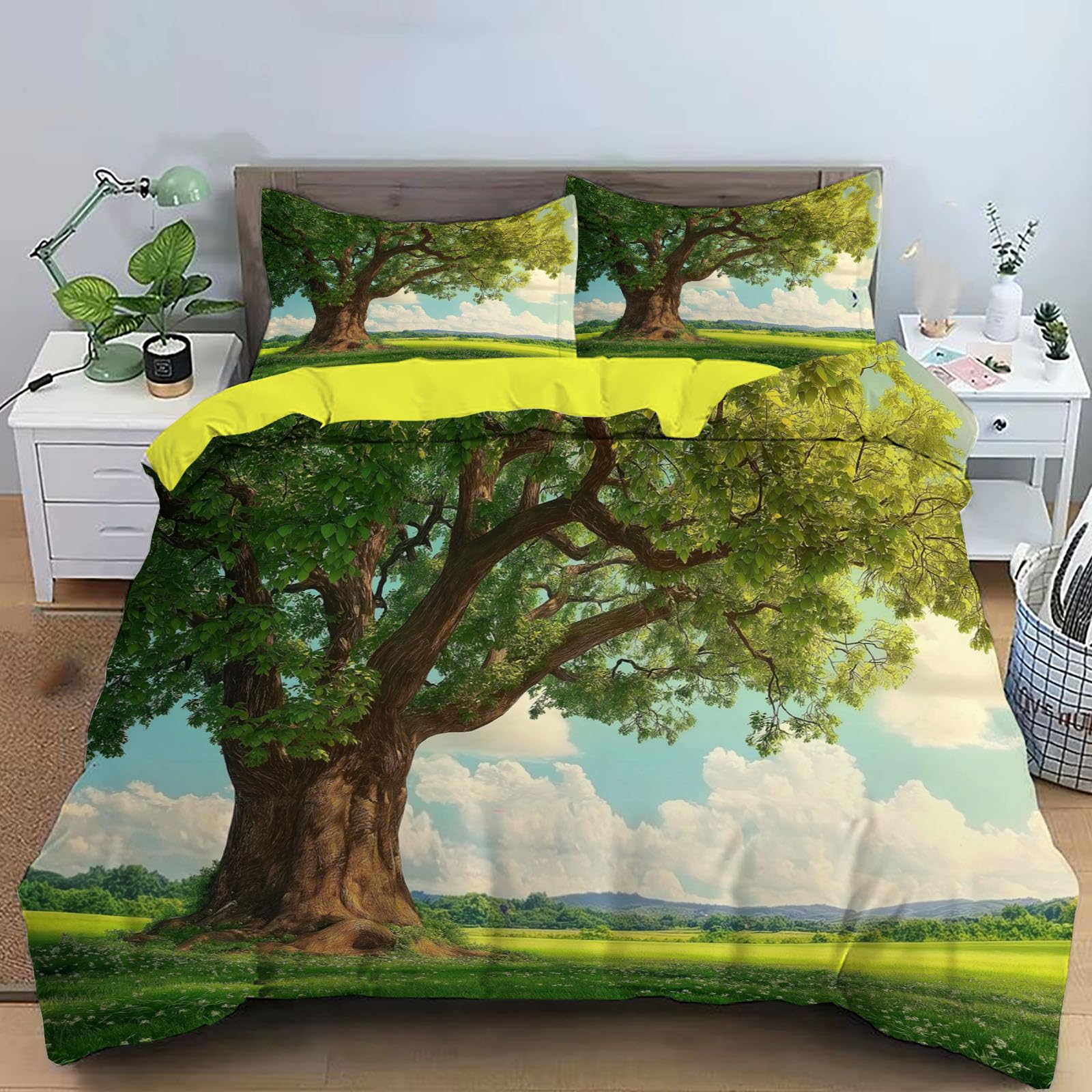 Housse de couette 140x200cm ciel et arbres avec 2 taies d'oreiller