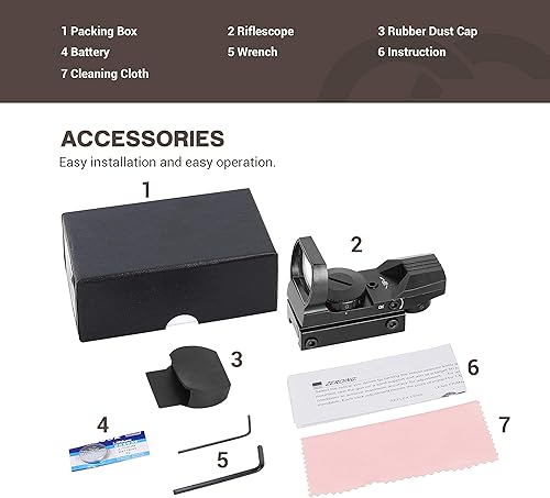 Miniatura 7 de ESSLNB Visión refleja de punto rojo y verde con 4 retículas y soportes de riel de 200.866 in, impermeable, a prueba de golpes, con 5 brillo ajustable