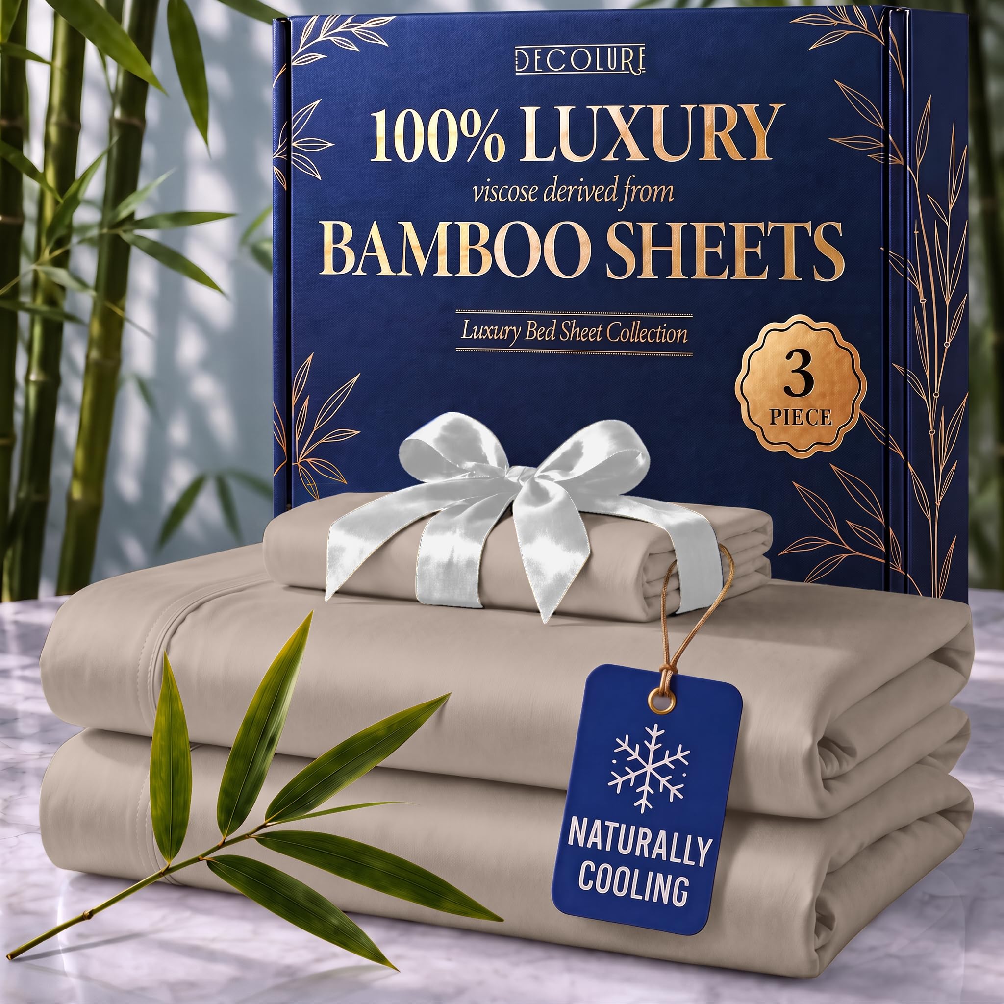 DECOLURE 100% Viscose Derived from Bamboo Sheets Twin Size | 3 Pc Bed Set