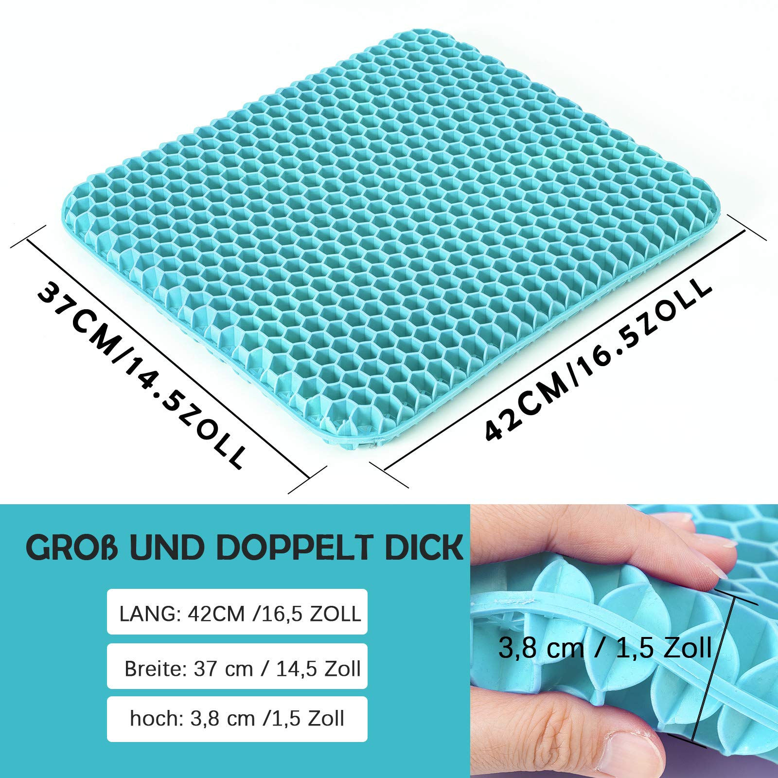 Cuscino In Gel A Nido D'Ape Per Sedile - Doppio Spessore, Antidolorifico Per Coccige, Schiena E Sciatica, 50x50x5 Cm