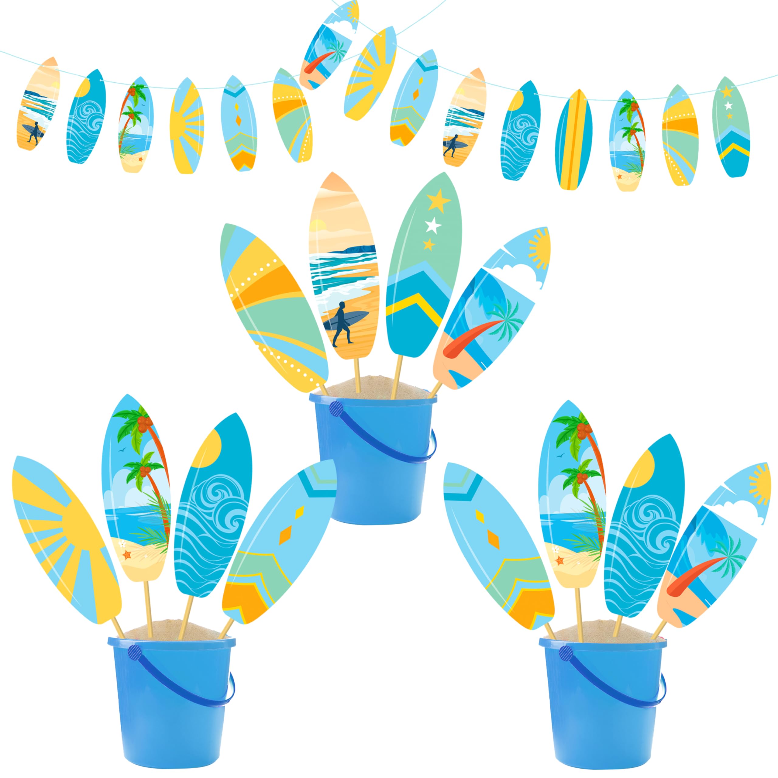Surfing Surfboard Party Centerpiece Sticks 18pcs Surfboard Theme Birthday Party Decorations for Table Summer Surfing Party Table Toppers for Beach