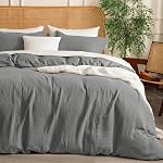 David's Home 100% Couverture de duvet en coton Muslin taille Queen,3 Pcs doux respirant & Ensemble de literie de gaze léger avec 2 Étagères, texturées Home Décor avec bouton, 90"×90" Lait naturel/à l'avoine, Pas d'insertion