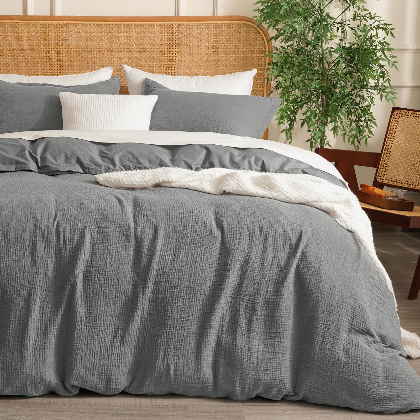david's home 100% cotton muslin duvet cover set twin size,2 pcs ultra soft breathable & lightweight gauze bedding set with 1 pillowcase,textured home decor with button, 68"ôø?90" dark grey,no insert