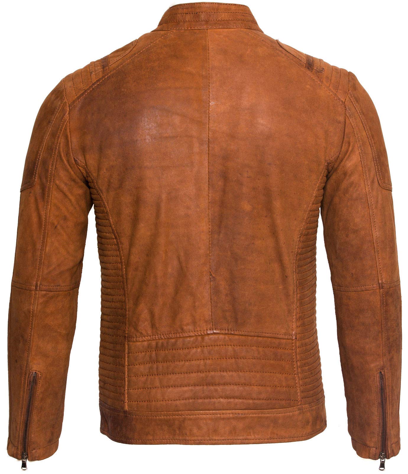 Herren Beiläufig Braun Bräunen Buff Leder Cafe Rennfahrer Radfahrer Jacke