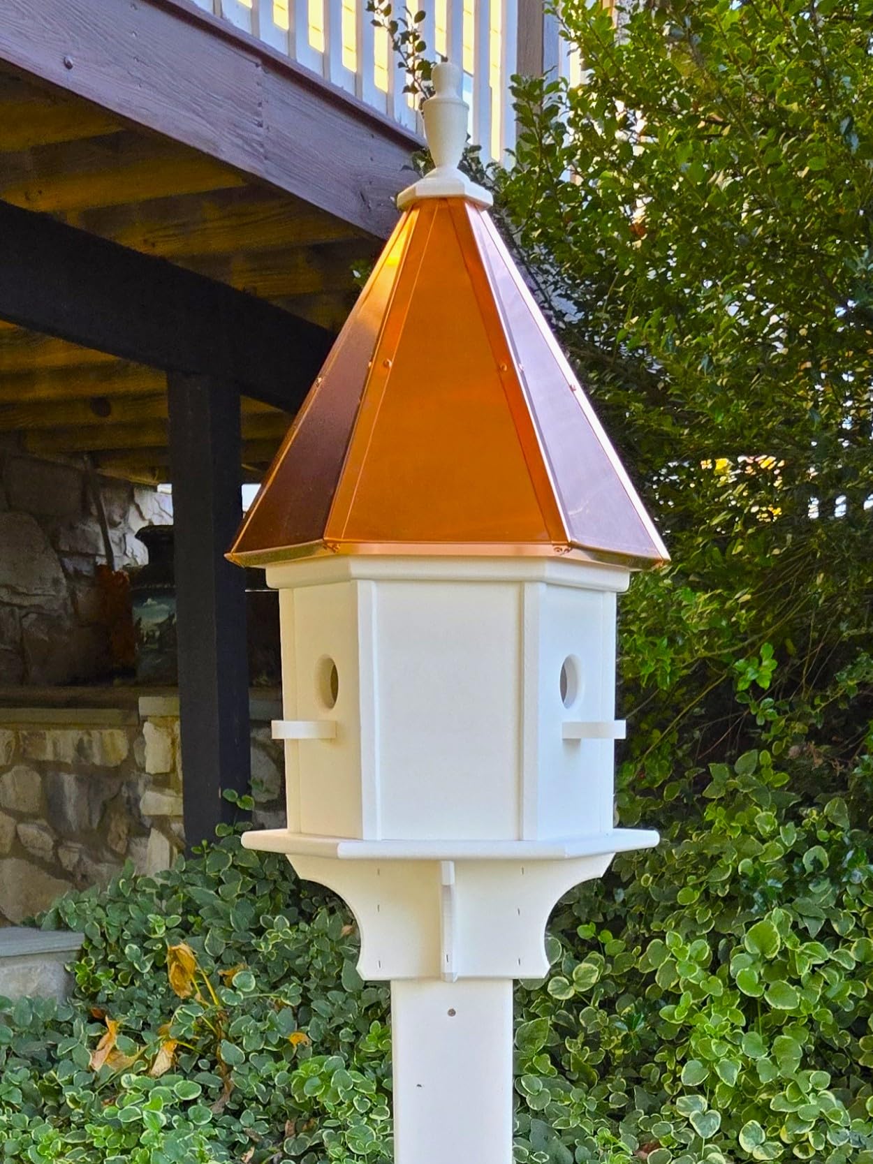 Amish Handmade Copper Top Birdhouse, Bird Lovers (Copper Roof, 3 Compartments)