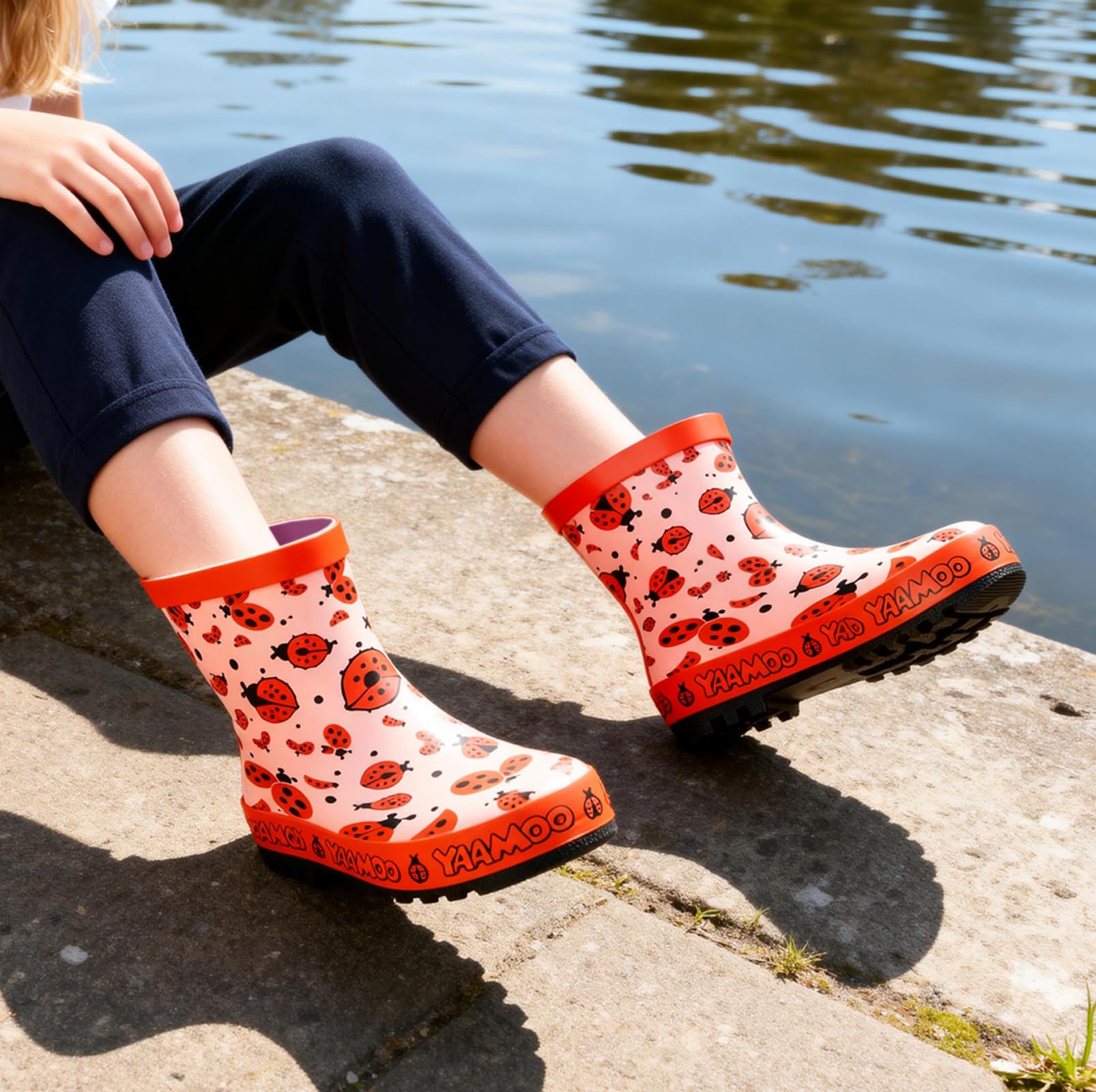 Bottes caoutchouc enfant, bottes de pluie enfant, bottes enfant fille, entièrement étanches, semelle antidérapante, couleur rose, pointure 25 à 31