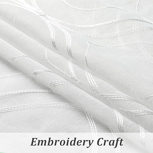 Miniatura 5 de VISIONTEX Paneles de cortinas traslúcidas bordadas con enrejado marroquí, decoración francesa con bolsillo para barra, cortinas de gasa de tul para