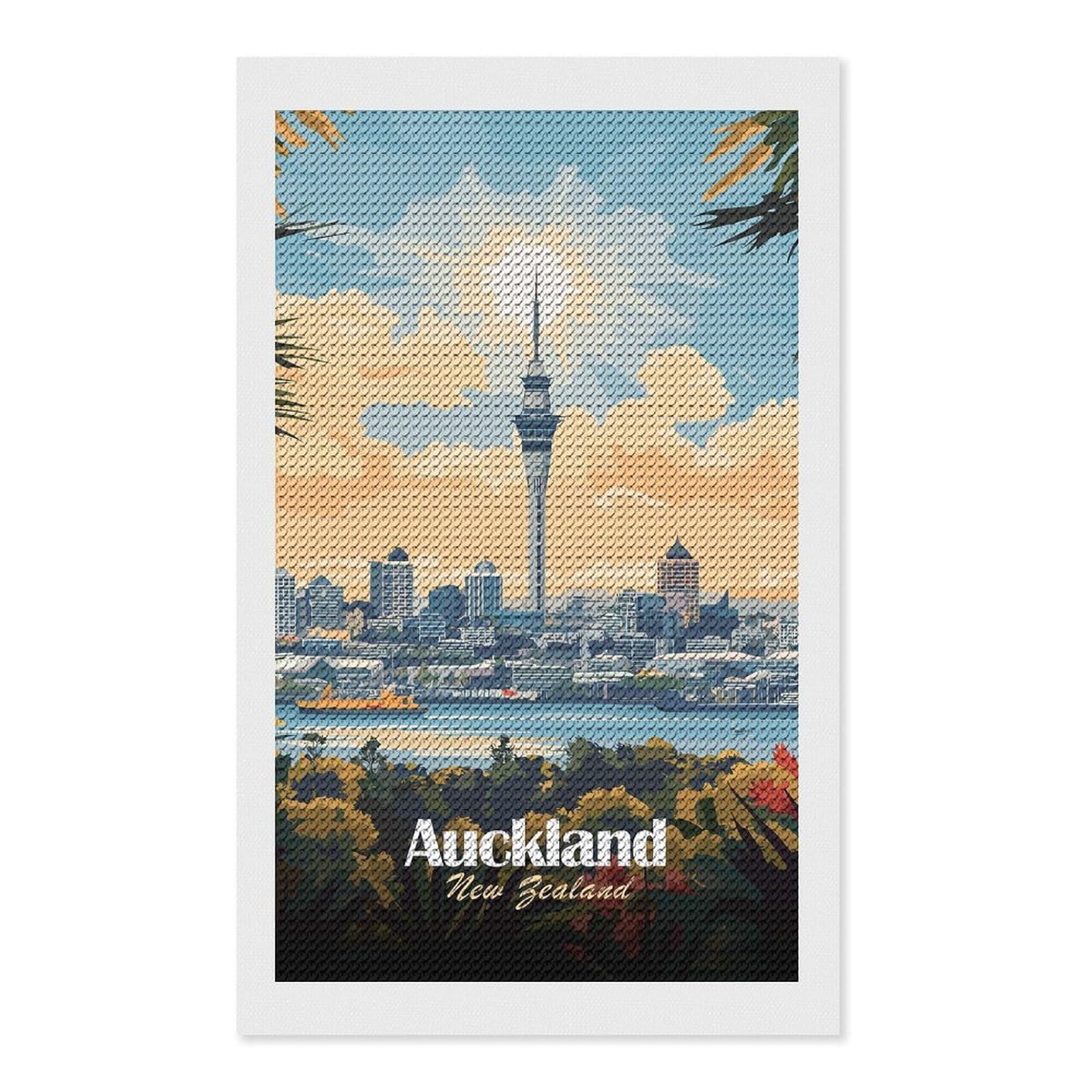 Junmoney Auckland Skyline Round Drill Diamond Painting 12"x20", for Women, Relaxing DIY Hobby, Bedroom Decor, Christmas Gift, Adhesive Canvas