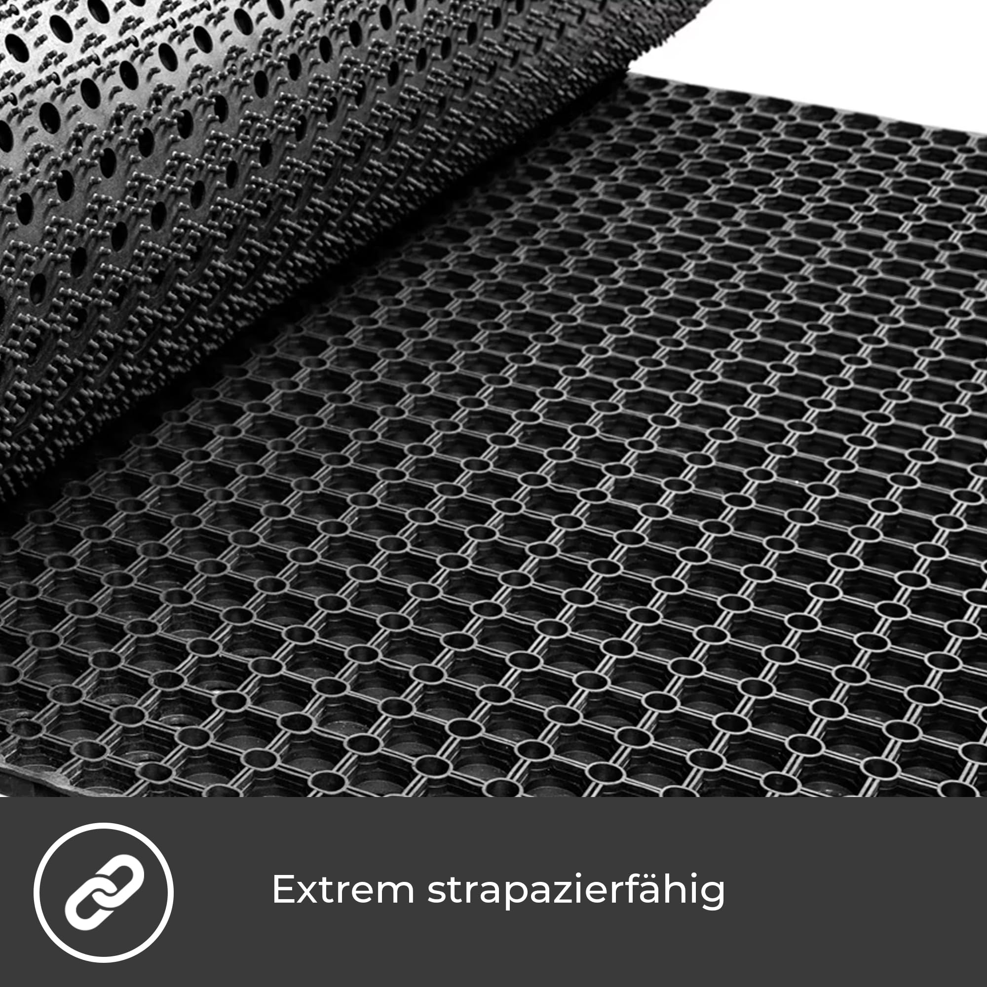 Vivol Schwerlast Ringgummimatte 100x150 cm - 23 mm - Schwarz - Heavy Duty Anti Slip Gummi Fußmatte - Antirutschmatte für draußen und Innenbereich mit Drainage Funktion