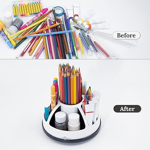 Miniatura 5 de myHomeBody Organizador de bolígrafos para escritorio, suministros de oficina, rotación de escritorio, compartimentos, redondo negro