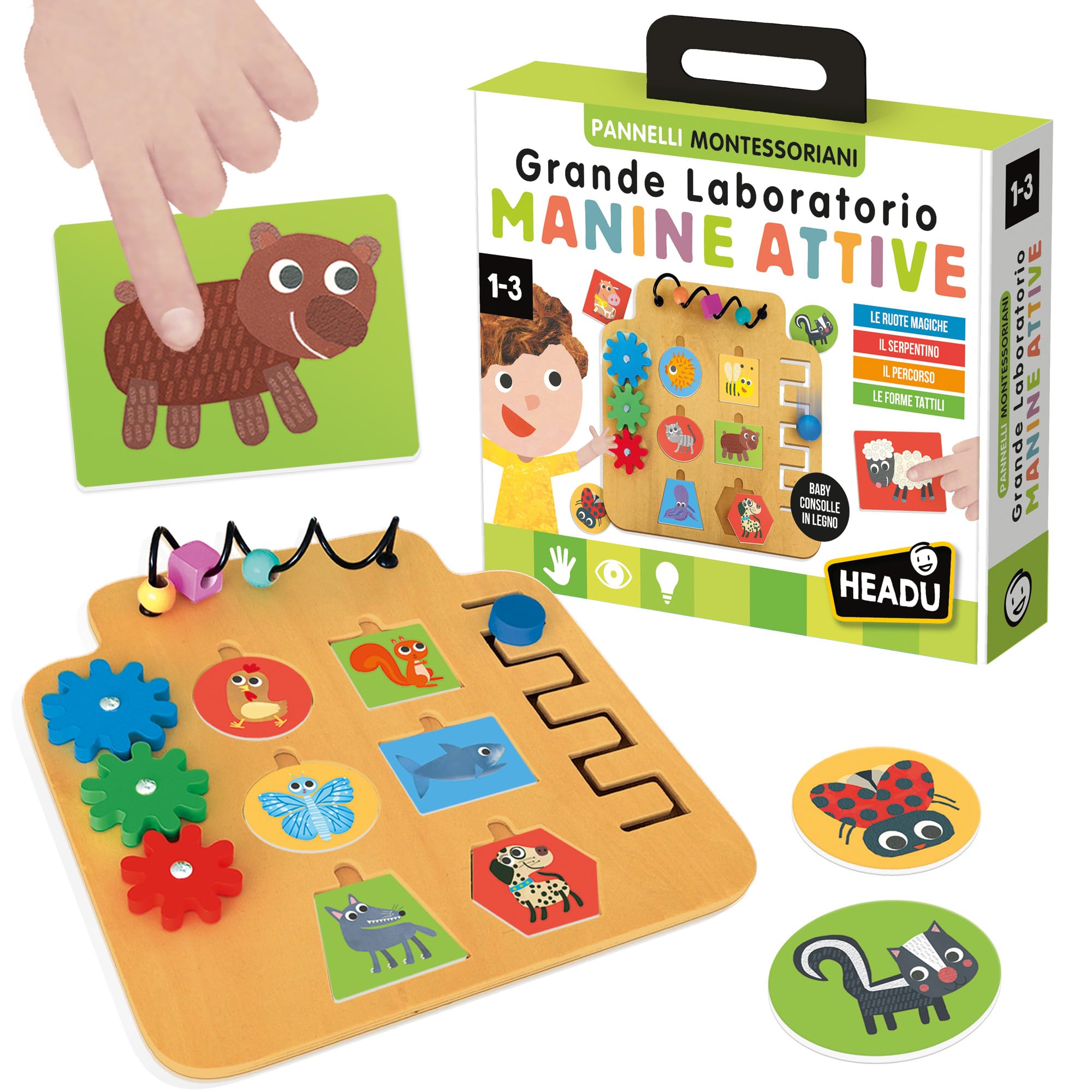 HEADU - Laboratorio Manine Attive Montessori - Con 24 Forme Tattili Degli Animali | Giochi Educativi 1 2 3 Anni, Gioco Montessori, Giochi Tattili Bambini, Regalo Bambino Piccolo, Regalo bambina 2 anni