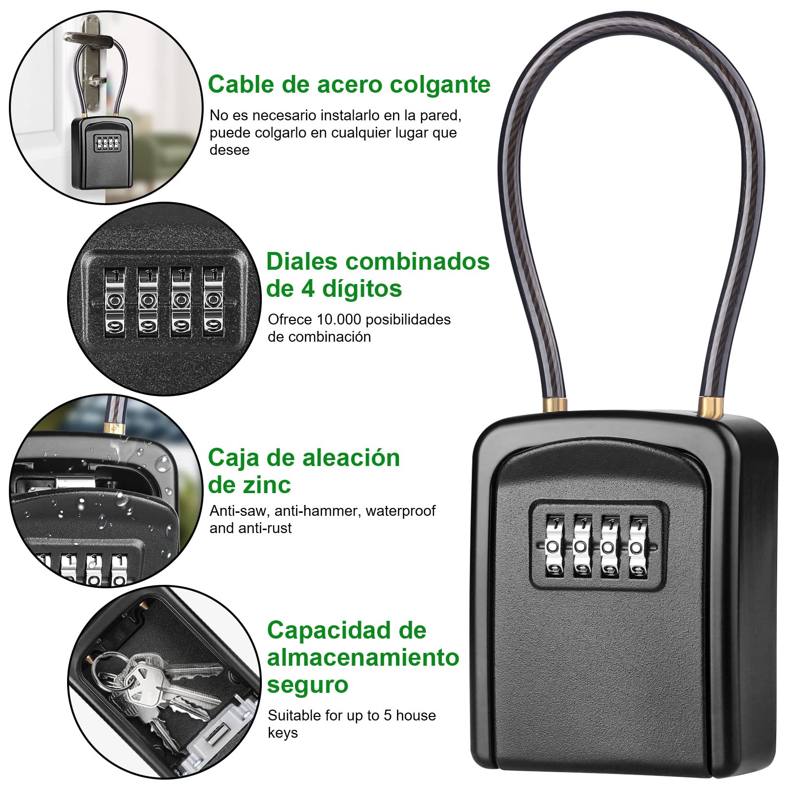 Diyife Impermeable Caja de Seguridad para Llaves, Portátil Caja de Bloqueo para Llaves al Aire Libre con Cuerda de Alambre, para Hogar Exterior Oficina School Garage