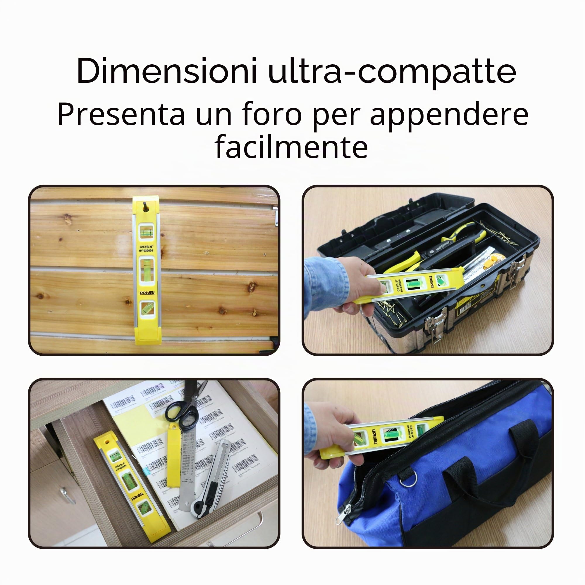 Livello di torpedo magnetico a 9 pollici DOWELL, 3 bolle diverse/45 °/90 °/180 ° Misurazione del livello di torpedo resistente agli urti