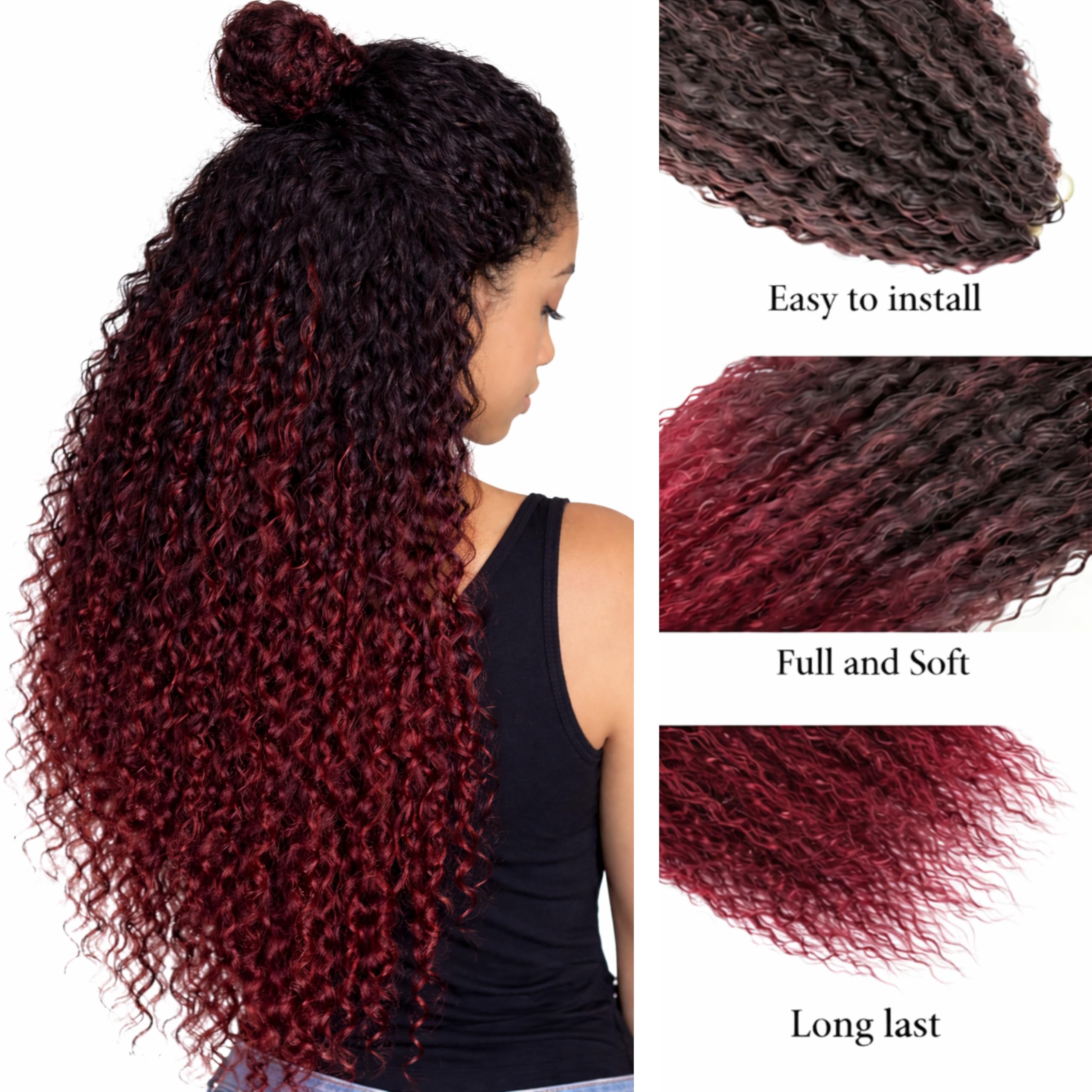 Brazilian Curly Hair Boho - extension per trecce a crochet capelli dall’ aspetto naturale - Kanekalon Premium 600 grammi divisi in 5 pezzi + cuffia da notte in raso in omaggio (T-BUG, 60cm 24")