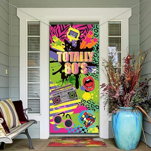 Miniatura 7 de Totally - Cubierta de puerta de los años 80, tela grande de los años 80, cartel de graffiti de hip hop, pancarta de decoración retro para fiestas