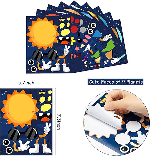 Miniatura 4 de WATINC Juego de 45 calcomanías para hacer tu propio planeta, 9 planetas del sistema solar, calcomanías de fiesta de cumpleaños para niños, hazlo tú