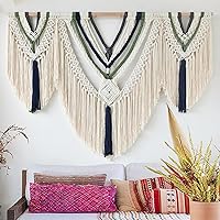 Jakalin Large Handmade Macrame Wall Hanging Boho Decor 47"x35" Green Accents Yarn Wall Art Bedroom Living Room Scandinavian Style