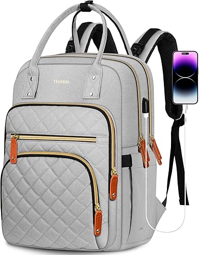 Miniatura 1 de Mochila para laptop para mujer, antirrobo de 15.6 pulgadas, mochilas de viaje con puerto de carga USB, elegante mochila para computadora